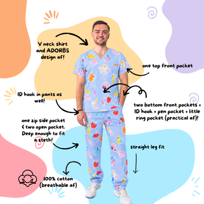 V2 Signature Blue Organ Scrub Top