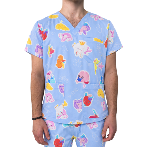 V2 Signature Blue Organ Scrub Top