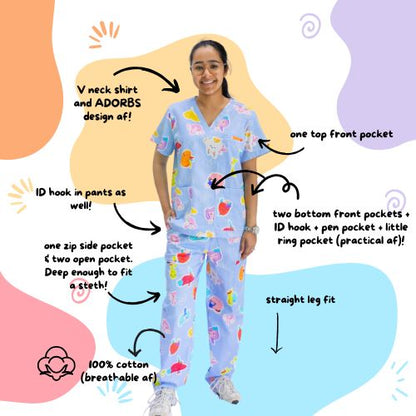 V2 Signature Blue Organ Scrub Top