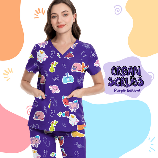 Purple Organ Scrub Top
