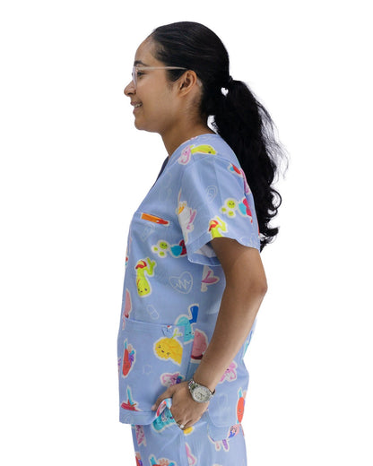 V2 Signature Blue Organ Scrub Top